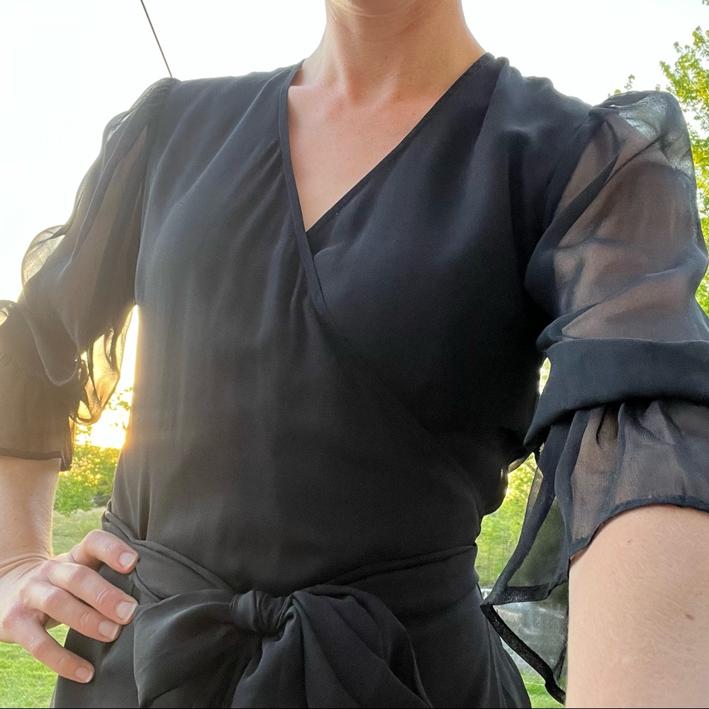 Vintage black silk wrap midi dress